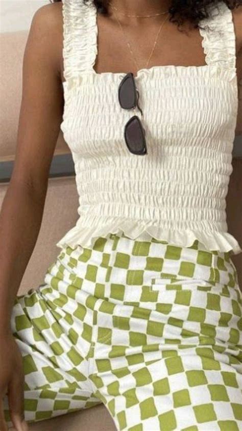 checkered top. checkered outfit. outfit inspo. fall outfits. summer ...