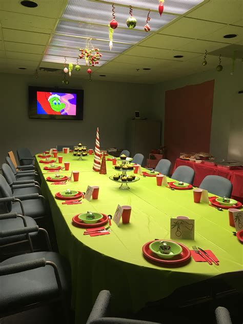 We Decorated Our Office Holiday Party With A Grinch Theme Office Holiday Party Office