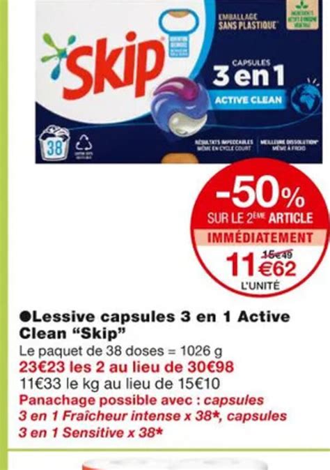 Promo Lessive Capsules 3 En 1 Active Clean Skip Chez Monoprix