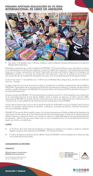 Perumin Apoyar Realizaci N De La Vii Feria Internacional Del Libro En