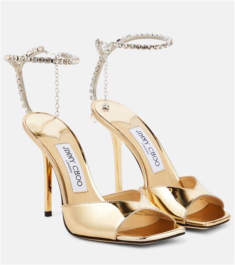 Jimmy Choo Saeda Crystal Embellished Sandals In Metallic Lyst