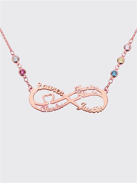 Personalized Infinity 1 5 Names Necklace With Birthstones