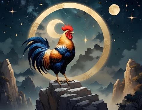 Chinese zodiac sign rooster a drawing of a rooster | Premium AI ...