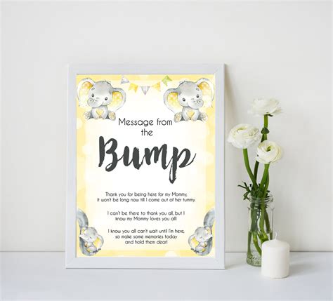 A Message From The Bump Yellow Elephants Printable Baby Shower Games