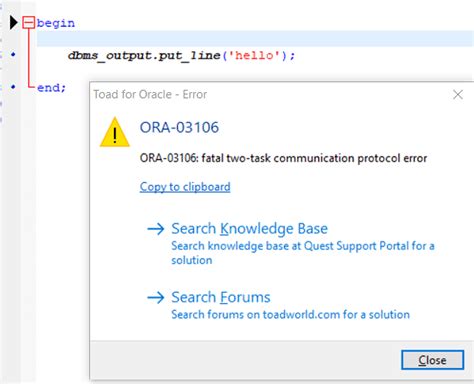 Receiving Error Ora In Toad When Running Dbms Output Put Line
