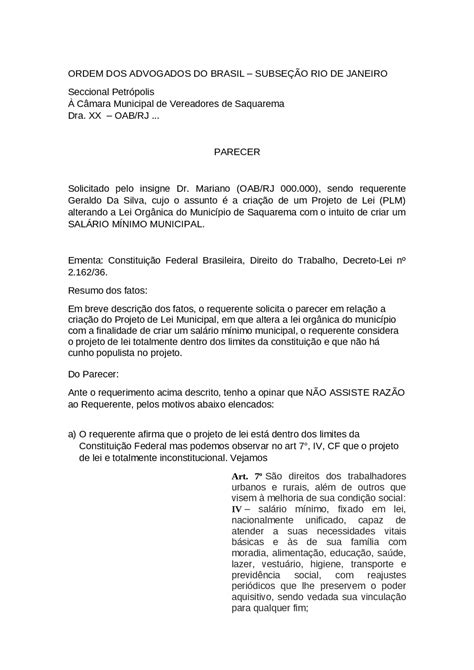 Modelo De Parecer Administrativo Esquemas Direito Administrativo