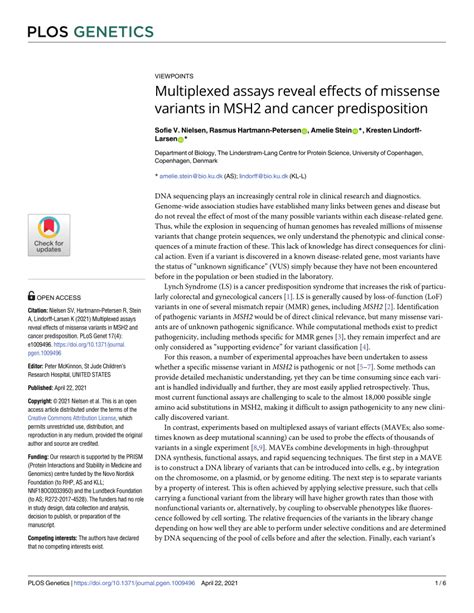 Pdf Multiplexed Assays Reveal Effects Of Missense Variants In Msh