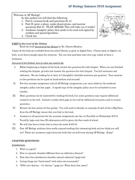 Fillable Online Ap Biology Summer Assignment Packet Fax Email Print