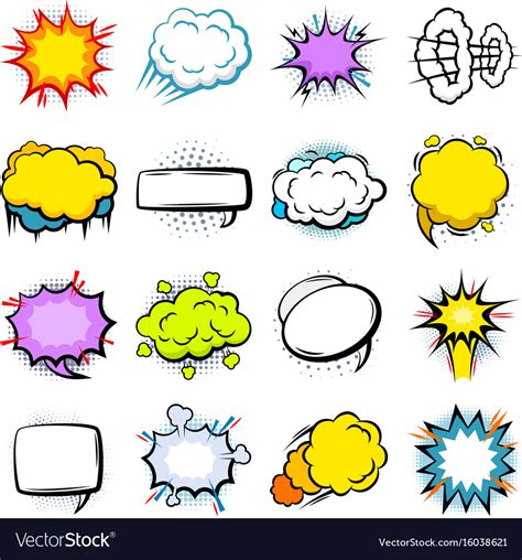 Comic Colorful Explosion Speech Bubbles Set Vector Image