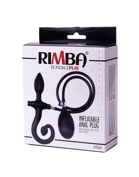 Rimba Latex Play Inflatable Anal Plug With Handle And Pump Black