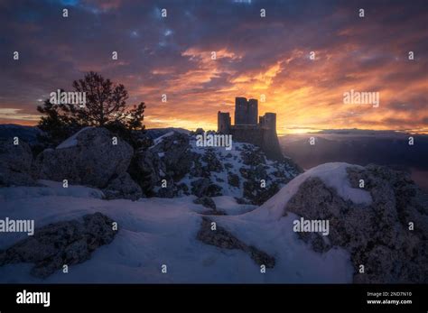 Castle In The Sunrise Rocca Calascio In Abruzzo Laquila Italy Stock