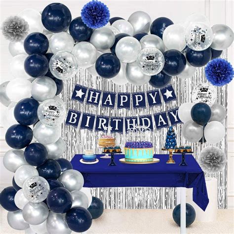 AYUQI Navy Blue Silver Balloons Garland Kit Navy Blue White Silver