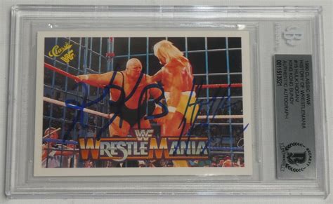 Hulk Hogan King Kong Bundy Signed 1990 Classic Wwf Wrestlemania Card