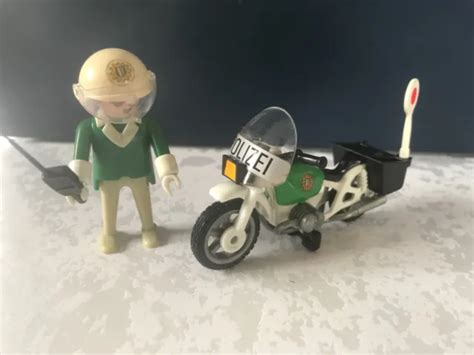 Playmobil Vintage Police Moto Verte Blanche Policier Motard Eur