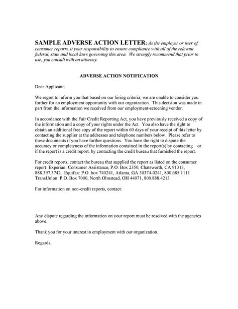 Free Adverse Action Notices Adverse Action Letters Templatelab