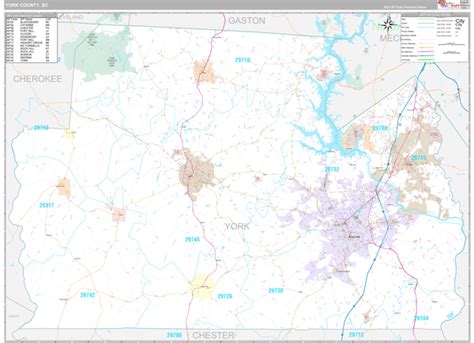 York County, SC Zip Code Map - Premium