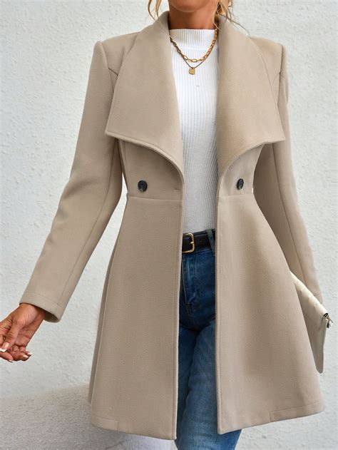 Shein Priv Waterfall Collar Double Button Overcoat