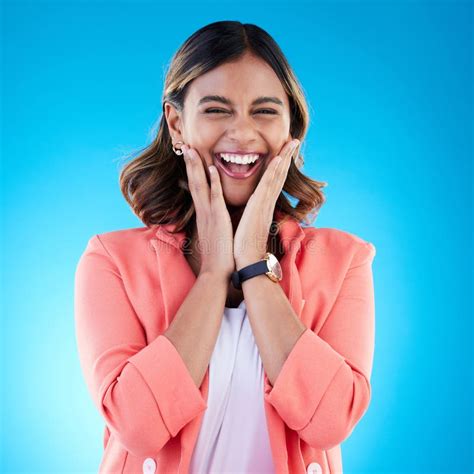 Happy Excited And Portrait Of Woman In Studio With Surprise Good News