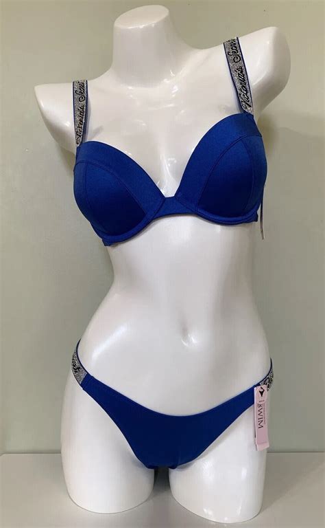 Victorias Secret Shine Strap Sexy Tee Push Up Bikini Swim Set Blue Oar