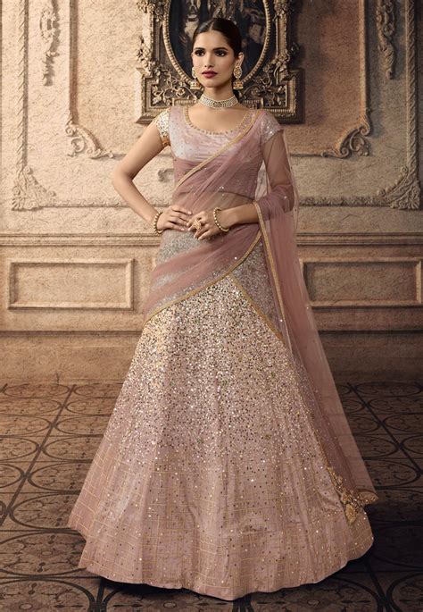 Pink Net Embroidered Circular Lehenga Choli