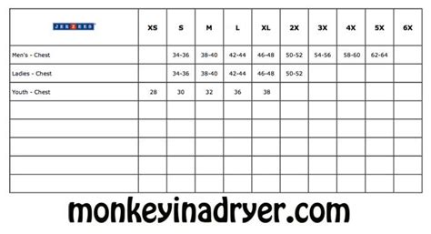 Jerzees Size Chart | Monkey In A Dryer Screen Printing