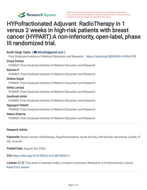 PDF HYPofractionated Adjuvant RadioTherapy In 1 Versus 2 Weeks In