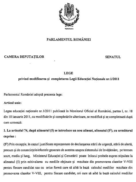 Proiect de lege pentru anularea Evaluării Naționale și a