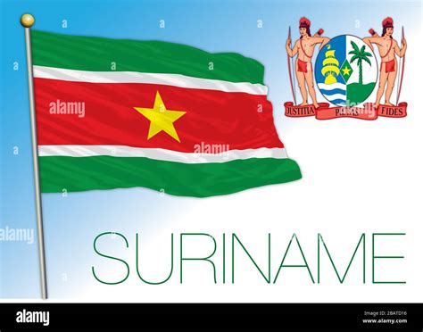 Surinam bandera nacional oficial y escudo de armas américa del Sur