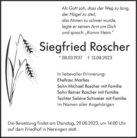 Traueranzeigen Von Siegfried Roscher S Dwest Presse Trauer