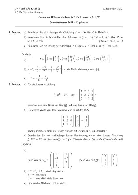 Klausur Summer Fragen Und Antworten Universit T Kassel
