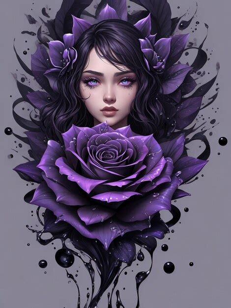 Premium AI Image | A black and white illustration of a dark purple rose