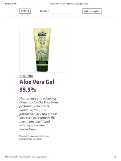 Aloe Pura Aloe Vera Gel 999 Ingredients Explained Pdf Skin Healing