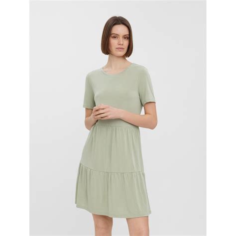 Robe Relaxed Fit Col Rond Manches 3 4 Au Dessus Du Genou Vert En Coton