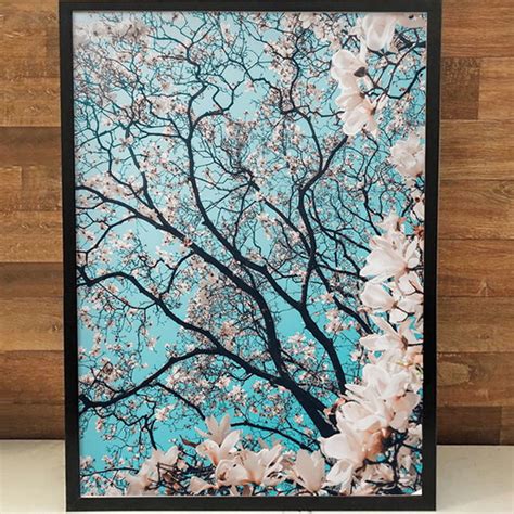 Quadro Decorativo Arvores Cerejeira Branca Fundo Azul Lindo No Elo