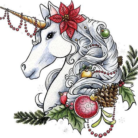 Christmas Unicorn Plain Background Christmas Unicorn Christmas Art