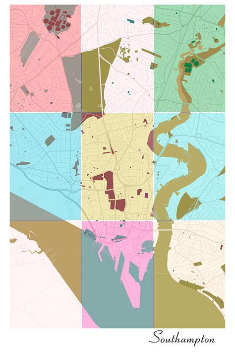 Southampton England City Map Pop Art 001 Digital Art By Dandi Studio