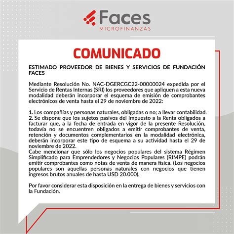 Comunicado Proveedores Faces