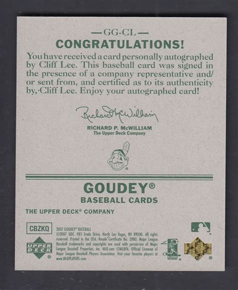 Cliff Lee 2007 Upper Deck Goudey Sport Royalty On Card Autograph EBay