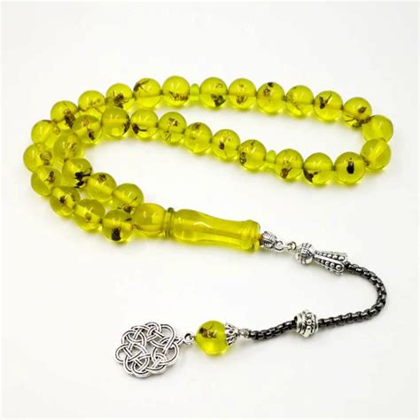 Green Resin Real Insect Tasbih Muslim Rosary Tesbih Islam Prayer Beads