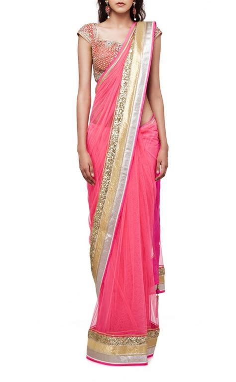 Pink Saree With Embroidered Blouse Party Wear Sarees Saree Designs