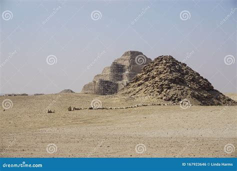 Saqqara Egypt The Pyramid Of Userkaf And The Step Pyramid Of Djoser