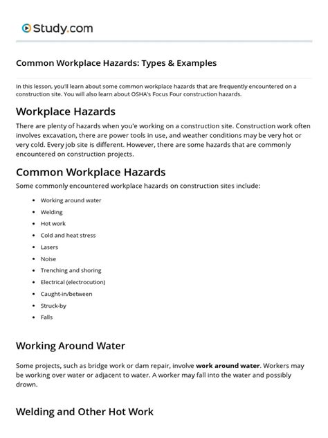 Common Workplace Hazards - Types & Examples | PDF | Hyperthermia | Welding