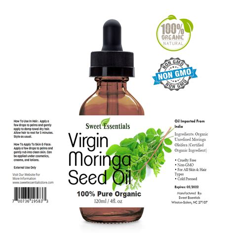 Organic Virgin Unrefined Moringa Seed Oil 4oz Glass Bottle Imported From India 100 Pure