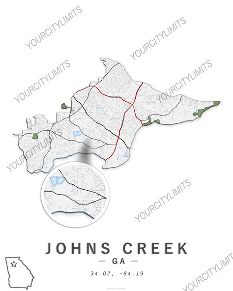 Johns Creek Georgia Map, Custom Map, Personalized Map, Gift Map, City Boundary Map, City Print ...