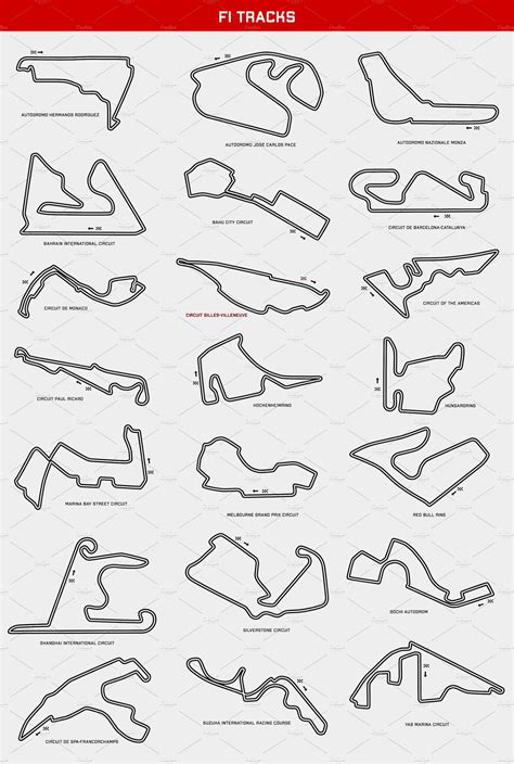 Formula 1 Circuits Vector Set Photoshop Graphics Creative Market