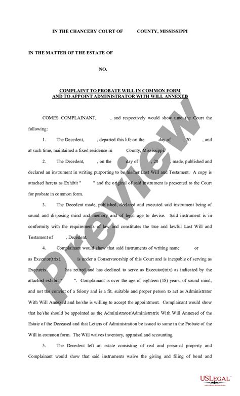 Mississippi Complaint To Probate Will In Common Form And Appoint