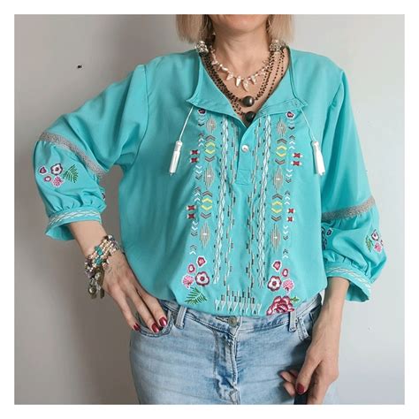 Блузка "Бирюзовая" с вышивкой купить в интернет-магазине Ярмарка ...