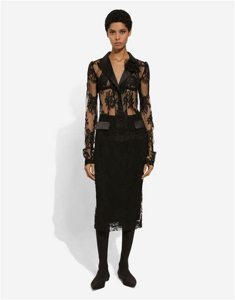 Lace Pencil Skirt With Slit In Black For Dolceandgabbana® Us