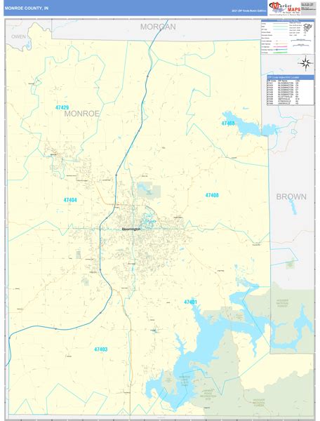 Monroe County, IN Wall Map Basic Style by MarketMAPS