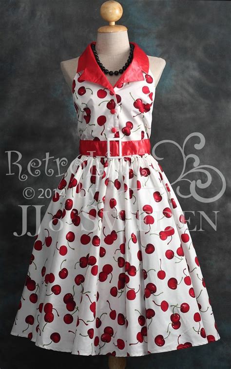 Cherry Patterned Rockabilly Dress Designed Handmade 50s Retro